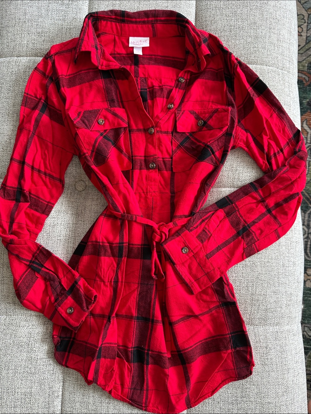 Red Plaid Button-Up Maternity Shirt